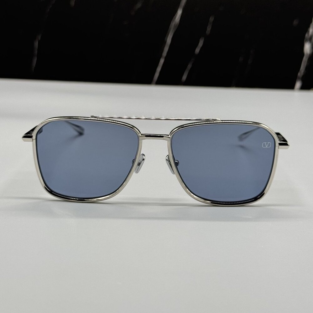 NEW VALENTINO VLS-168B SILVER BLUE UNISEX SUNGLASSES - Picture 2 of 9